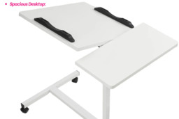 Height Adjustable Overbed Table Computer Desk with Wheels and Dual Panels - thumbnail 4