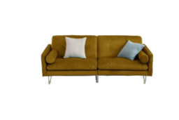 PRICE DROP! Alessia Velvet Sofa Bed in Orange, Green, or Mustard with Bolster Cushions - thumbnail 1