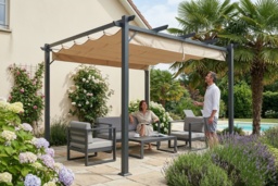 3x3m Weather-Resistant Polyester Pergola Canopy Replacement - Retractable Roof Cover for Outsunny Garden Gazebos