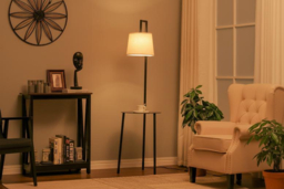 2-in-1 Nordic Metal Tray Table with Linen Floor Lamp - thumbnail 8