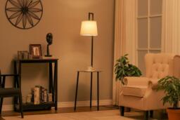 2-in-1 Nordic Metal Tray Table with Linen Floor Lamp - thumbnail 4