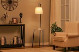 2-in-1 Nordic Metal Tray Table with Linen Floor Lamp - thumbnail 2