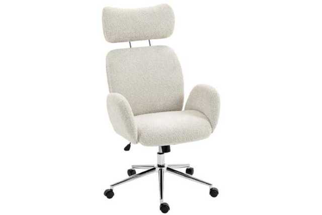 Ergonomic Office Chair with Adjustable Headrest - Boucle Fabric, High-Resilience Foam, Pale Grey, 120kg Capacity - image 1