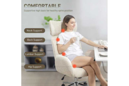 Ergonomic Office Chair with Adjustable Headrest - Boucle Fabric, High-Resilience Foam, Pale Grey, 120kg Capacity - thumbnail 8