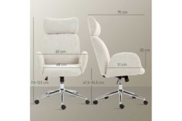 Ergonomic Office Chair with Adjustable Headrest - Boucle Fabric, High-Resilience Foam, Pale Grey, 120kg Capacity - thumbnail 7