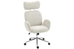 Ergonomic Office Chair with Adjustable Headrest - Boucle Fabric, High-Resilience Foam, Pale Grey, 120kg Capacity - thumbnail 5