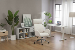 Ergonomic Office Chair with Adjustable Headrest - Boucle Fabric, High-Resilience Foam, Pale Grey, 120kg Capacity - thumbnail 6
