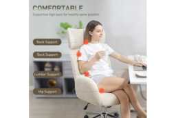 Ergonomic Office Chair with Adjustable Headrest - Boucle Fabric, High-Resilience Foam, Pale Grey, 120kg Capacity - thumbnail 4