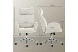Ergonomic Office Chair with Adjustable Headrest - Boucle Fabric, High-Resilience Foam, Pale Grey, 120kg Capacity - thumbnail 3