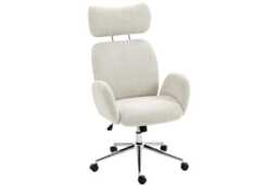 Ergonomic Office Chair with Adjustable Headrest - Boucle Fabric, High-Resilience Foam, Pale Grey, 120kg Capacity