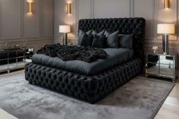 Elegant Black Crushed Velvet Bed Frame with Diamante Headboard - thumbnail 2
