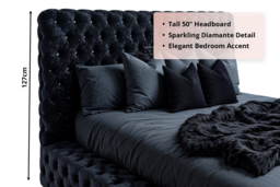Elegant Black Crushed Velvet Bed Frame with Diamante Headboard - thumbnail 4