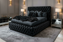 Elegant Black Crushed Velvet Bed Frame with Diamante Headboard - thumbnail 6