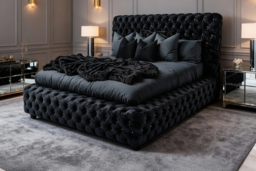 Elegant Black Crushed Velvet Bed Frame with Diamante Headboard - thumbnail 5