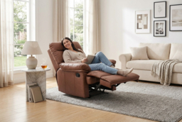 Plush Brown Faux Leather Recliner Armchair with Tufted Back and Wide Arms - thumbnail 6