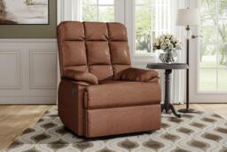 Plush Brown Faux Leather Recliner Armchair with Tufted Back and Wide Arms - thumbnail 4