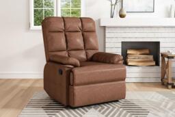 Plush Brown Faux Leather Recliner Armchair with Tufted Back and Wide Arms - thumbnail 3
