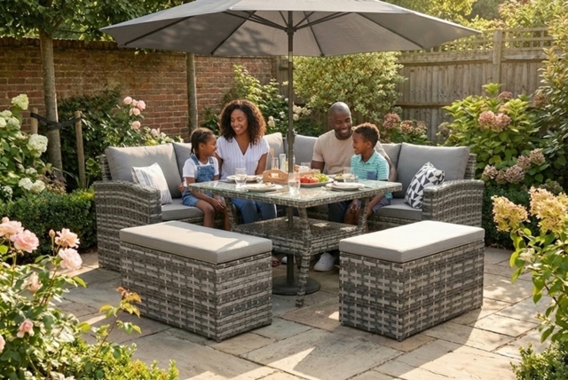 9-Seater Weather-Resistant Rattan Garden Dining Set - Space-Saving Outdoor Furniture