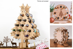 Personalised Wooden Christmas Tree Wine Bottle Rack - Rustic Festive Wall Art & Advent Calendar, Two Sizes - thumbnail 2