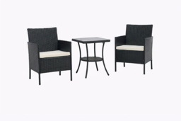 3 Piece Garden Furniture Set with Cushions and Side Table - Black or Grey - thumbnail 3