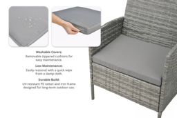 3 Piece Garden Furniture Set with Cushions and Side Table - Black or Grey - thumbnail 4