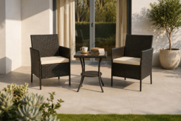 3 Piece Garden Furniture Set with Cushions and Side Table - Black or Grey - thumbnail 1
