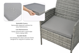 3 Piece Garden Furniture Set with Cushions and Side Table - Black or Grey - thumbnail 8