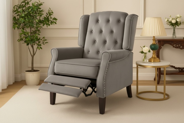 PRICE DROP! Althorpe Velvet & Tartan Reclining Armchair - Wingback, Plush Foam, Compact Recliner Chair - image 1