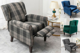 PRICE DROP! Althorpe Velvet & Tartan Reclining Armchair - Wingback, Plush Foam, Compact Recliner Chair - thumbnail 4