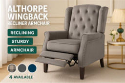 PRICE DROP! Althorpe Velvet & Tartan Reclining Armchair - Wingback, Plush Foam, Compact Recliner Chair - thumbnail 6
