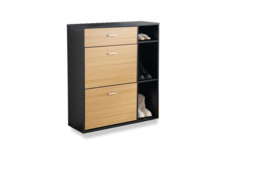 PRICE DROP! Heritage Black & Oak Tall Wooden Shoe Storage Cabinet - Space-Saving Modern Organiser
