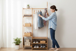 Multifunctional Coat Rack with Hooks, Rod & Shelves - thumbnail 3
