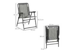 Outsunny Weather-Resistant Folding Garden Chairs - Set of 2, Steel & Mesh, Space-Saving, Modern Grey Outdoor Seating - thumbnail 3