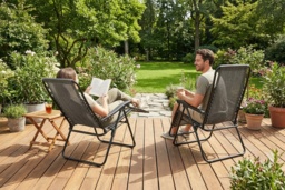 Outsunny Weather-Resistant Folding Garden Chairs - Set of 2, Steel & Mesh, Space-Saving, Modern Grey Outdoor Seating