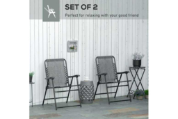 Outsunny Weather-Resistant Folding Garden Chairs - Set of 2, Steel & Mesh, Space-Saving, Modern Grey Outdoor Seating - thumbnail 6