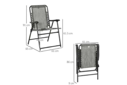 Outsunny Weather-Resistant Folding Garden Chairs - Set of 2, Steel & Mesh, Space-Saving, Modern Grey Outdoor Seating - thumbnail 7