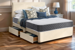 Cream Divan Bed & Memory Foam Mattress - 6 Sizes & 3 Fabric Options! - thumbnail 5