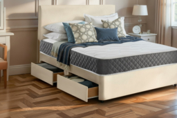 Cream Divan Bed & Memory Foam Mattress - 6 Sizes & 3 Fabric Options! - thumbnail 6