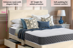 Cream Divan Bed & Memory Foam Mattress - 6 Sizes & 3 Fabric Options! - thumbnail 8