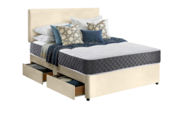 Cream Divan Bed & Memory Foam Mattress - 6 Sizes & 3 Fabric Options! - thumbnail 7