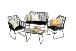 4-Seater Bamboo Effect Rattan Garden Sofa Set - Weather-Resistant Outdoor Lounge - thumbnail 7