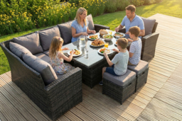 9-Seater Weather-Resistant Rattan High Back Garden Dining Set with Adjustable Table