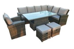 9-Seater Weather-Resistant Rattan High Back Garden Dining Set with Adjustable Table - thumbnail 7