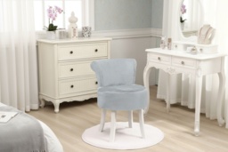 Elegant Plush Upholstered Dressing Table Chair with Stylish White Legs - thumbnail 1