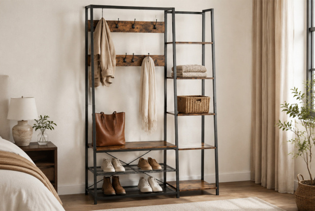 5-in-1 Hall Tree with Storage Bench, Hooks & Side Shelves - image 1