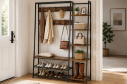 5-in-1 Hall Tree with Storage Bench, Hooks & Side Shelves - thumbnail 6