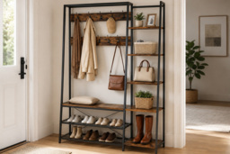 5-in-1 Hall Tree with Storage Bench, Hooks & Side Shelves - thumbnail 2