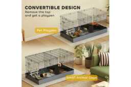 2-in-1 Guinea Pig, Rabbit & Small Pet Cage - Multi-Zone Indoor Playpen, Easy Clean Waterproof Hutch - thumbnail 4