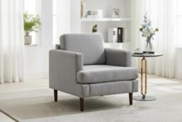 Mid-Century Style Single Sofa Armchair with Linen Upholstery and Wood Frame - thumbnail 2