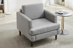 Mid-Century Style Single Sofa Armchair with Linen Upholstery and Wood Frame - thumbnail 7